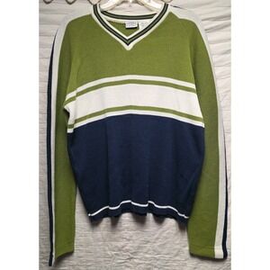 Vintage Y2K 90s Striped Blue, Green,‎ White Sweater Men's Small Arizona Jeans Co